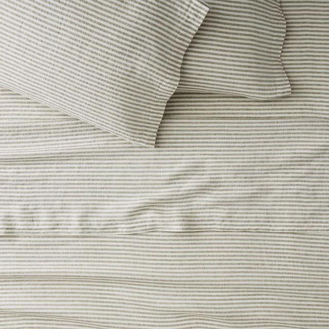 European Flax Linen Classic Stripe Sheet Set, Queen, Cedar