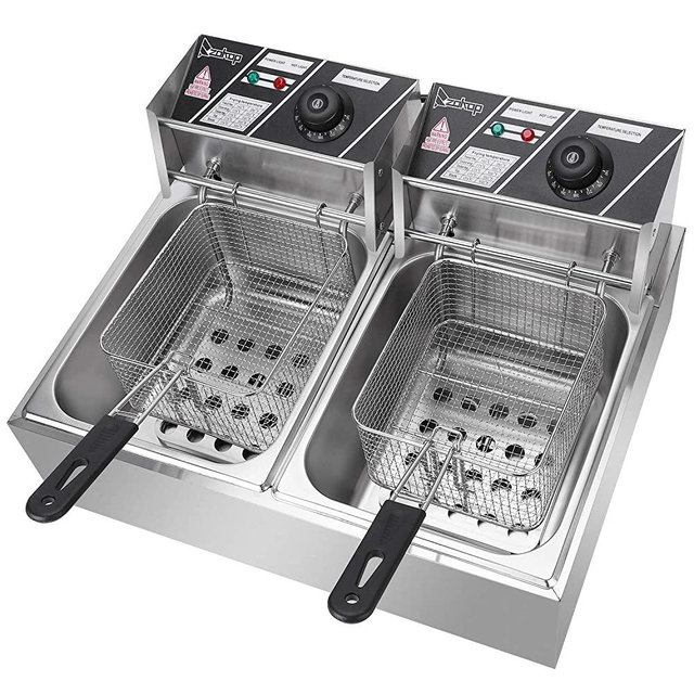 OLYM STORE Electric Deep Fryer w/Basket & Lid, Countertop Kitchen Frying Machine, Stainless Steel French Fryer for Turkey, French Fries, Donuts and More, 5KW 60Hz 110V (12L)