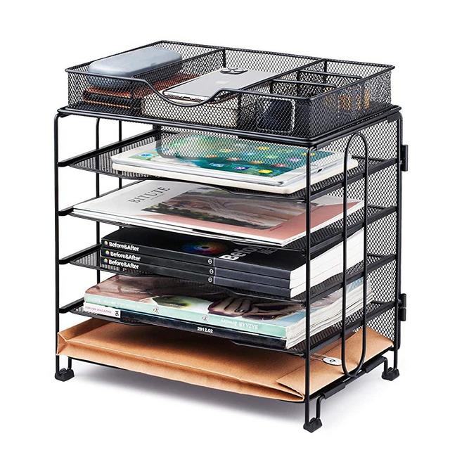KEEGH Desk Paper Organizer File Tray,5 Tier Desktop File Organizer Paper Storage Holder with Extra Drawer, Office Desk Organizers and Accessories for Letter/A4 | Screws Free Design