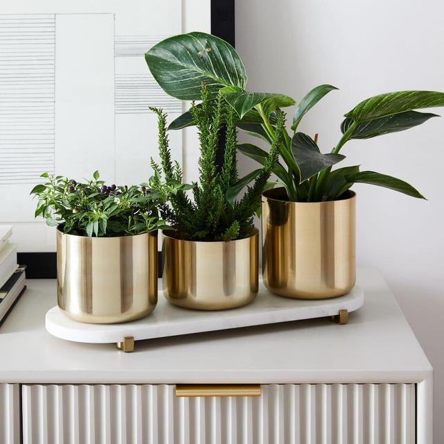 Calluna Planter Set With Pill Tray, Antique Brass & Marble, Set of 3