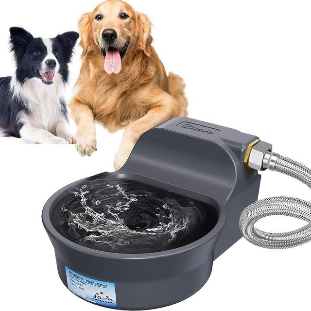 Automatic Dog Water Bowl Dispenser 70OZ Water Dispenser for Dogs 2L Water Bowl Fit 3/4in Male Connector Outdoor Auto Water Bowl Include Automatic Water Fill Valve 1/4'' Tee Adapter 5ft Water Hose