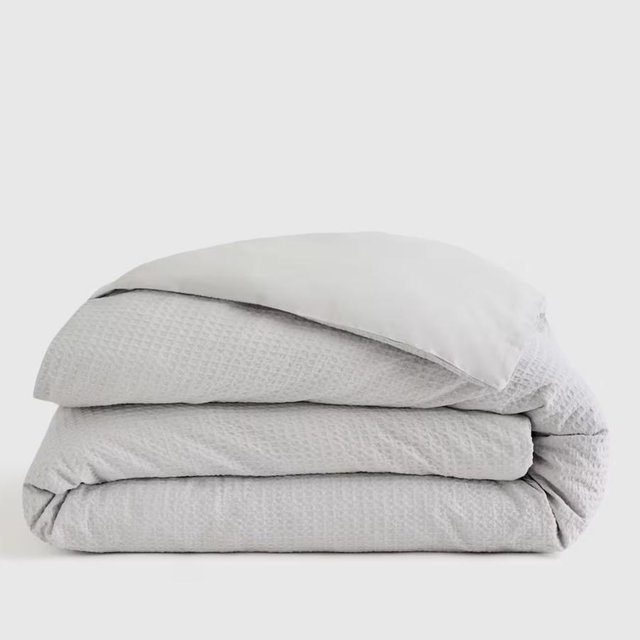 Organic Luxe Honeycomb Duvet Cover - Light Grey, Full/Queen