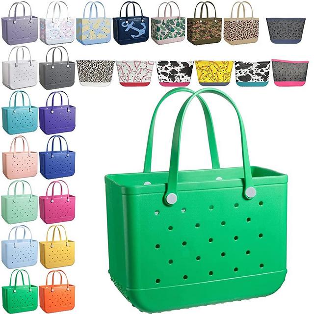 Oversized Beach Bag Storage Bag EVA Fashion Creative Hole Tote Bag Waterproof Sandproof Handbag for Beach, Sports, Market (Green, Large)