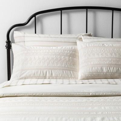 Full/Queen Comforter Set Embroidered Tonal Cream - Hearth & Hand™ with Magnolia