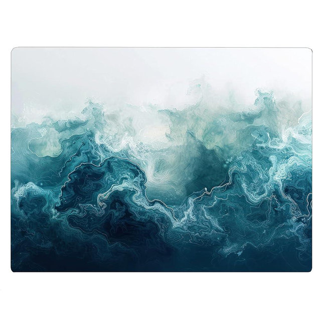 Dark Blue Marble Kitchen Glass Cutting Board Ocean Decorative Gift Marbled Granite Stone Rock Gift For Her Mom Wife (Deep Blue White Marble)