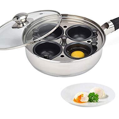 Egg Poacher Pan - Stainless Steel Poached Egg Cooker – Perfect Poached Egg Maker – Induction Cooktop Egg Poachers Cookware Set with 4 Large Silicone Egg Poacher Cups and Spatula