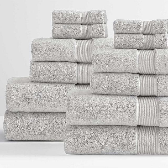PB Classic Organic Bath, Hand, & Washcloth Towels, Set of 12, Gray Mist