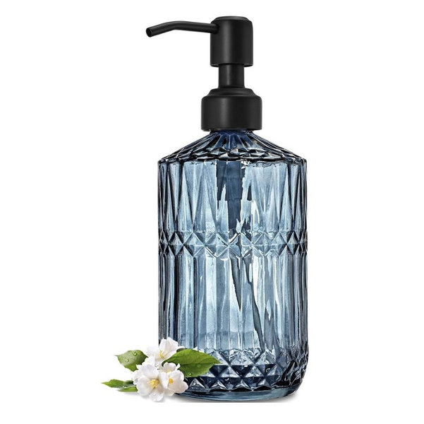 JASAI 18Oz Blue Soap Dispenser with Black Rust Proof Pump, Refillable Bathroom soap Dispenser with Thick Glass, Kitchen Soap Dispenser for Hand soap & Dish Soap.(Blue)