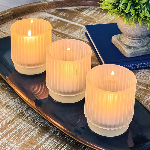 Vintage Ribbed Frosted Glass Tealight Votive Candle Holders by Kate Aspen (Set of 6), Rustic Decor, Boho Decor, Shelf Decoration, Classic Look | Perfect Hostess Gift