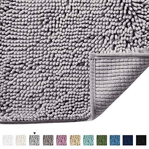Bath Rugs for Bathroom Slip-Resistant Shag Chenille Bath Rugs Mat Extra Soft and Absorbent Bath Rug for Shower Room Machine-Washable Fast Dry (Gray, 17" x 24")