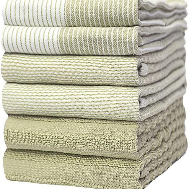 Premium Kitchen Towels (20”x 28”, 6 Pack) – Large Cotton Kitchen Hand Towels – Flat & Terry Towel – Highly Absorbent Tea Towels Set with Hanging Loop (Sage Green)
