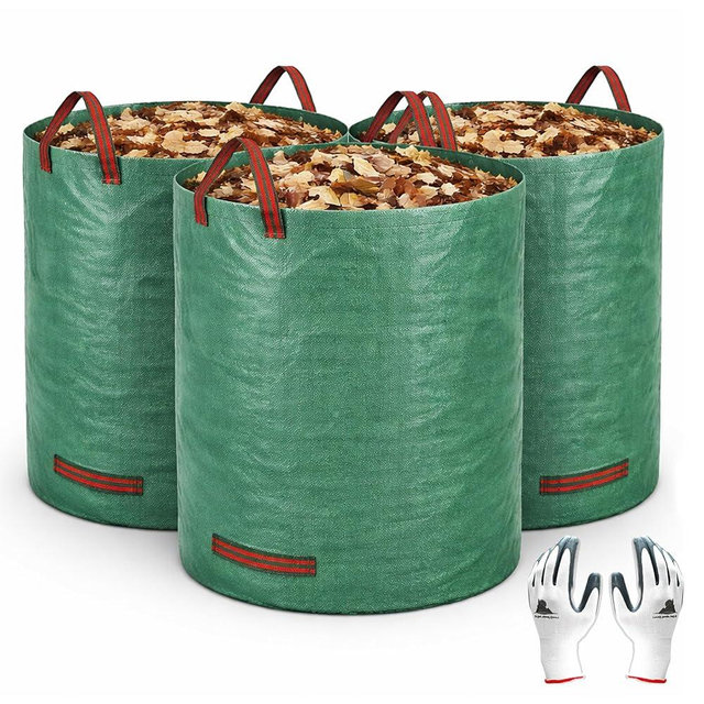 Gardzen 3-Pack 80 Gallon Yard Waste Bags, Reusable Heavy Duty Collapsible Garden Leaf Bags with Plastic Ring, Stand-Up Yard Waste Bin for Leaves, Lawn Debris & Grass Clippings