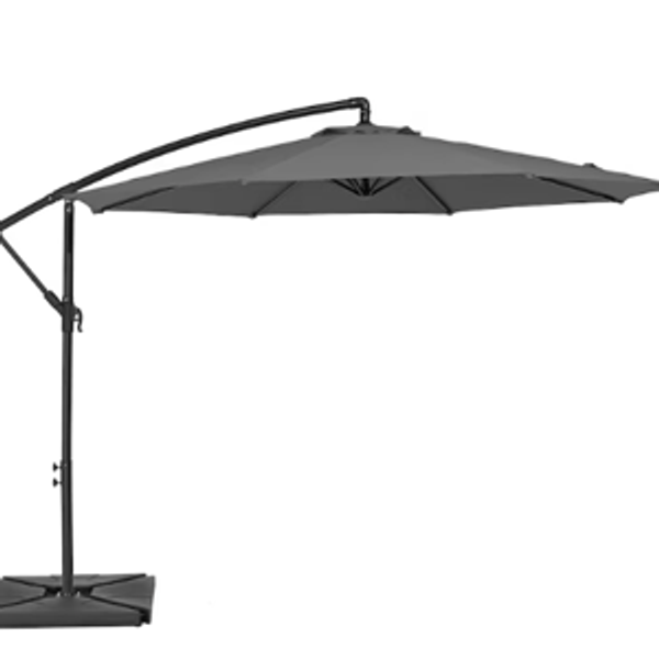 JEAREY 10-ft Aluminum Gray Crank Offset Patio Umbrella with Base