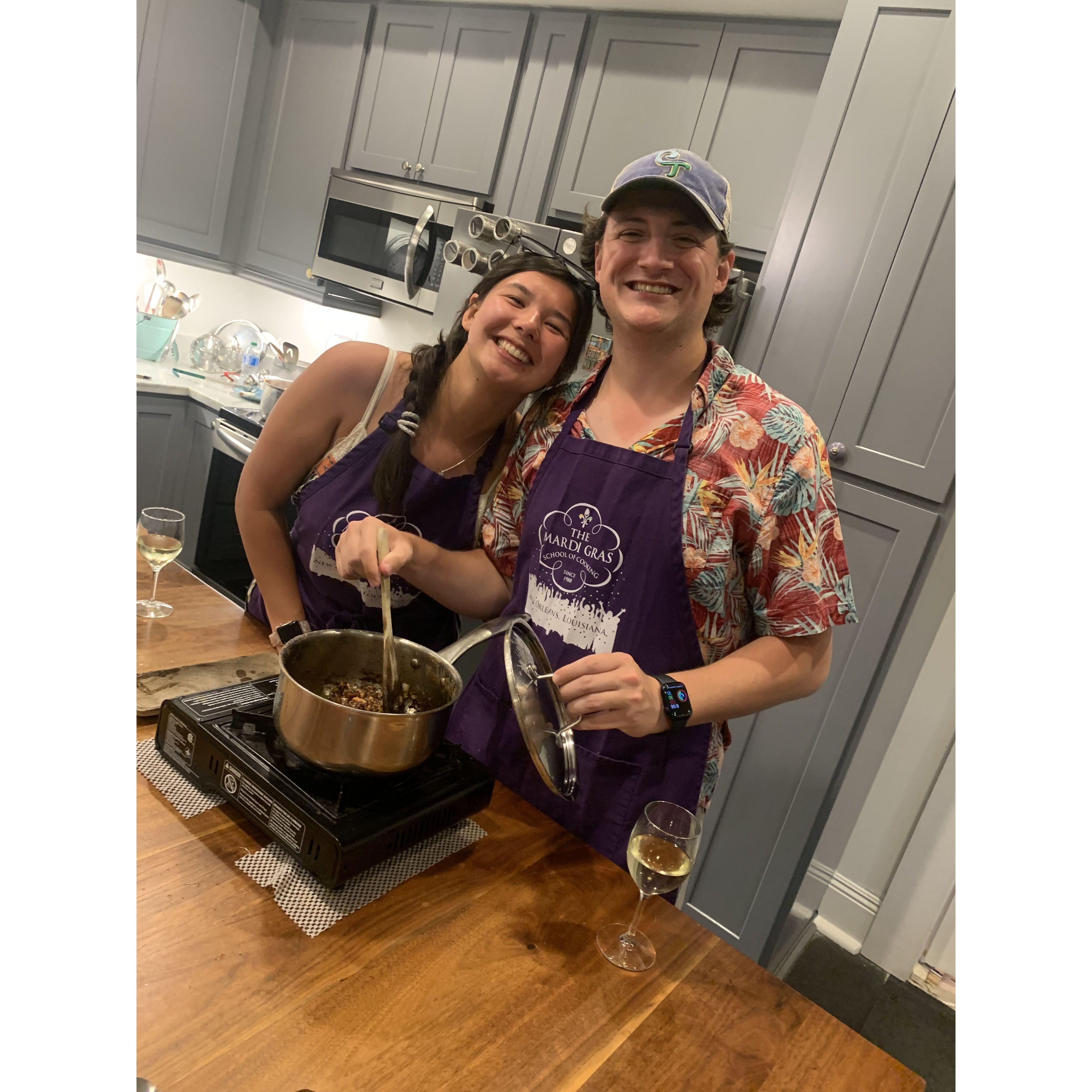 Our New Orleans Cajun cooking class for our second anniversary!