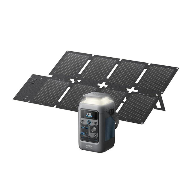 Anker SOLIX C300 DC Power Bank Station (90,000mAh) and 60W Solar Panel, 288Wh Portable Power Station, LiFePO4 Battery, 300W Solar Generator, for Outdoor, Camping, Traveling, and Emergencies
