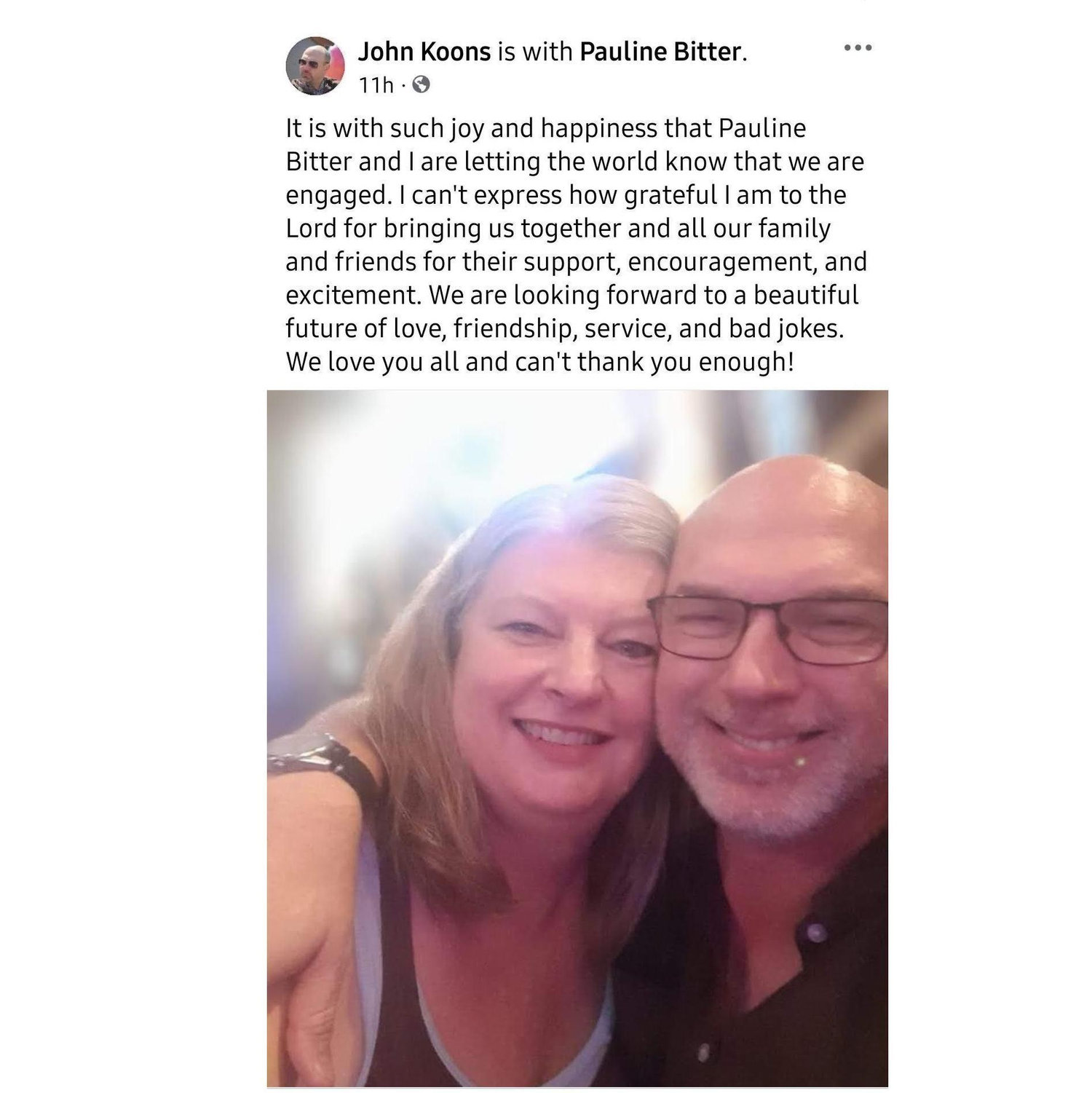 Engagement announcement on Facebook