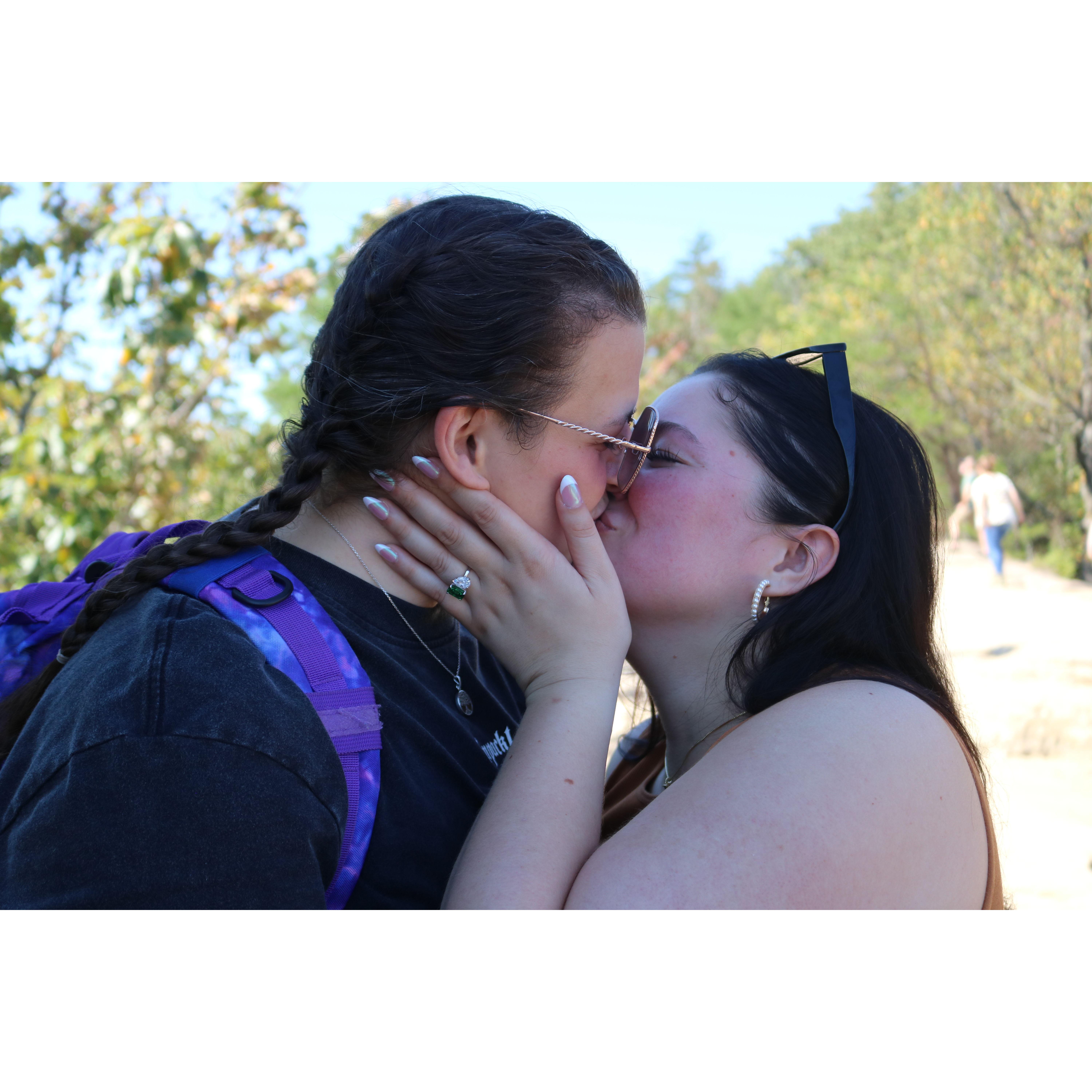 Our first kiss as an engaged couple!