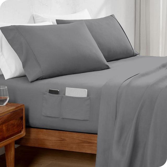 Bare Home Queen Sheet Set Dual Pocket - 1800 Ultra-Soft Microfiber Queen Bed Sheets - Double Brushed - Queen Sheets Set - Deep Pocket - Bedding Sheets & Pillowcases (Queen, Grey)