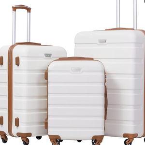 Coolife Luggage 3 Piece Set Suitcase Spinner Hardshell Lightweight TSA Lock (apricot white,20/24/28)
