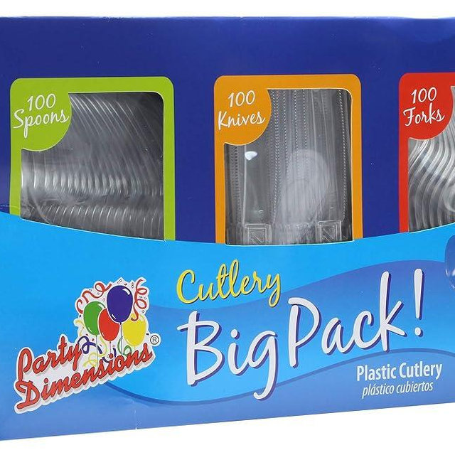 Party Dimensions Plastic 300 Count Cutlery Combo Box, Clear, Combo Box, Clear 300 Count
