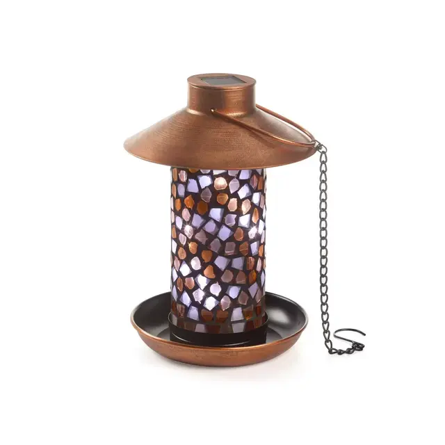 Smart Solar Adelie Mosaic Glass Solar Bird Feeder - Copper