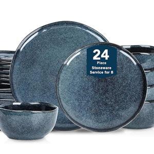 Stone Lain Mirella 24-Piece Stoneware Dinnerware Set, Service for 8 – Deep Blue