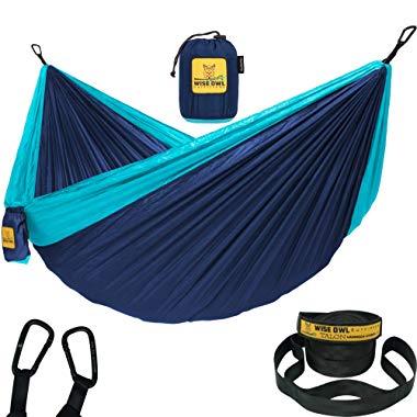 Wise Owl Outfitters Hammock Camping Double & Single with Tree Straps - USA Based Hammocks Brand Gear, Indoor Outdoor Backpacking Survival & Travel, Portable