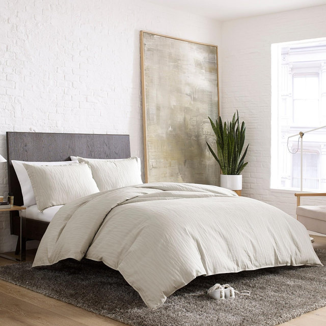 Kenneth Cole New York Lawrence Duvet Cover Set Cotton Linen Full/Queen