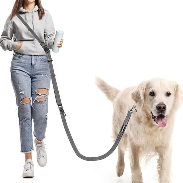 Hands Free Dog Leash, Multifunctional Crossbody Heavy Duty Dog Leash, 9.5 ft Long Dog Leash with Car Safety Buckle for Medium and Large Dogs Walking,Jogging,Running,Training (Grey 5.9-9.5ft).