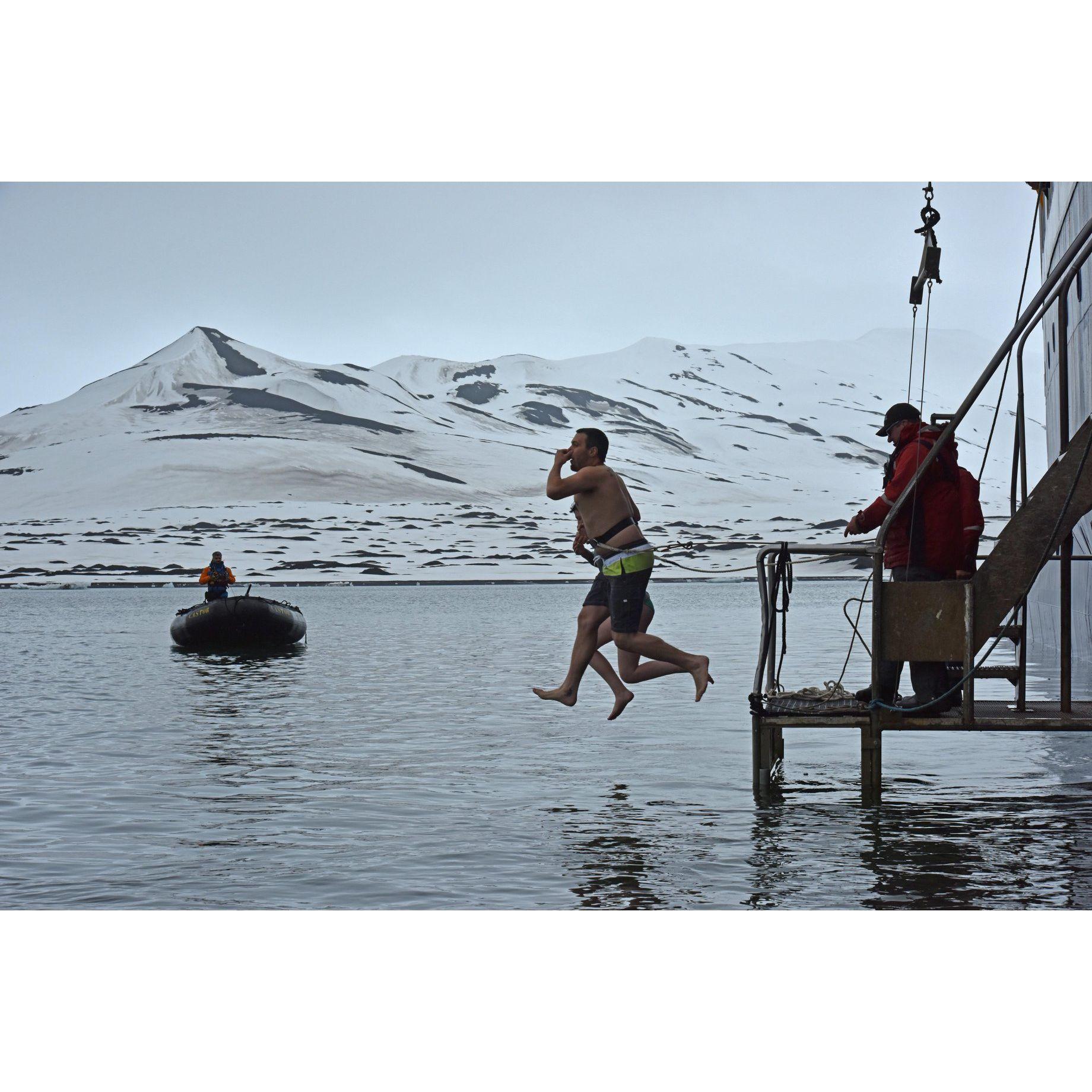 Jumping into the arctic ocean