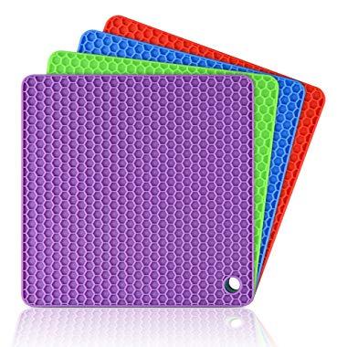 Silicone Pot Holder Trivet Mats - Hot Pads Spoon Rest, Multipurpose Trivet for Hot Dishers Heat Resistant Food Grade Silicone Set of 4
