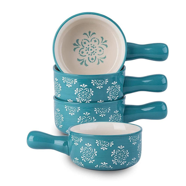 Original Heart Soup Bowls Soup Crocks Ceramic Onion Soup Bowl, soup bowls With Handles, 17 Ounce, Soup Crocks Microwave, oven safe, Stackable, Nostick, for kitchen
