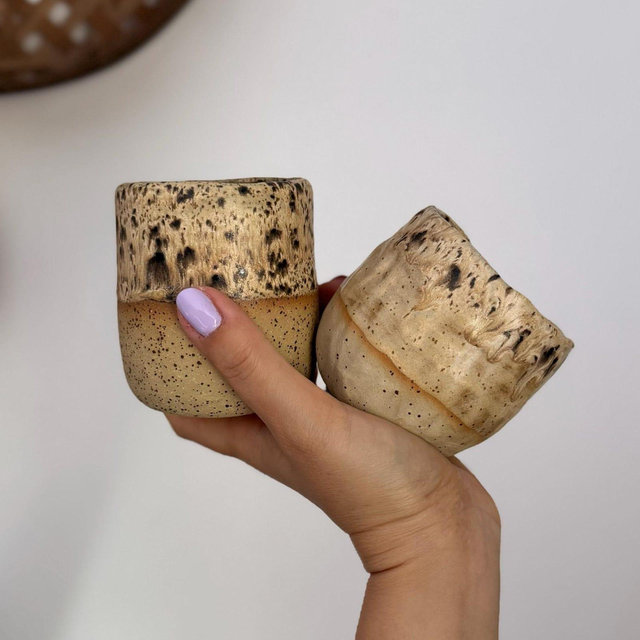 Handmade Ceramic Earthy Handleless Mugs: pottery unique Coffee Cup