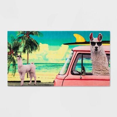 Surfing Llama in Car Beach Towel Pink - Sun Squad&#8482;