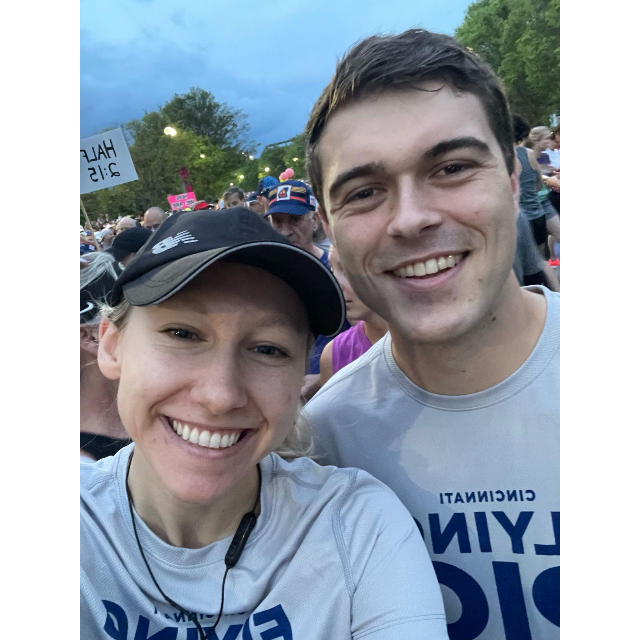 All smiles before clocking in 13.1 miles at the Flying Pig