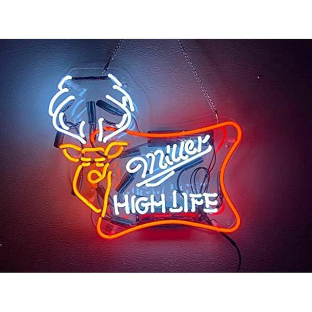 Prouten 20in Millers High Life Deer Neon Sign Acrylic Pub Bar Handmade Wall Decor Neon Light
