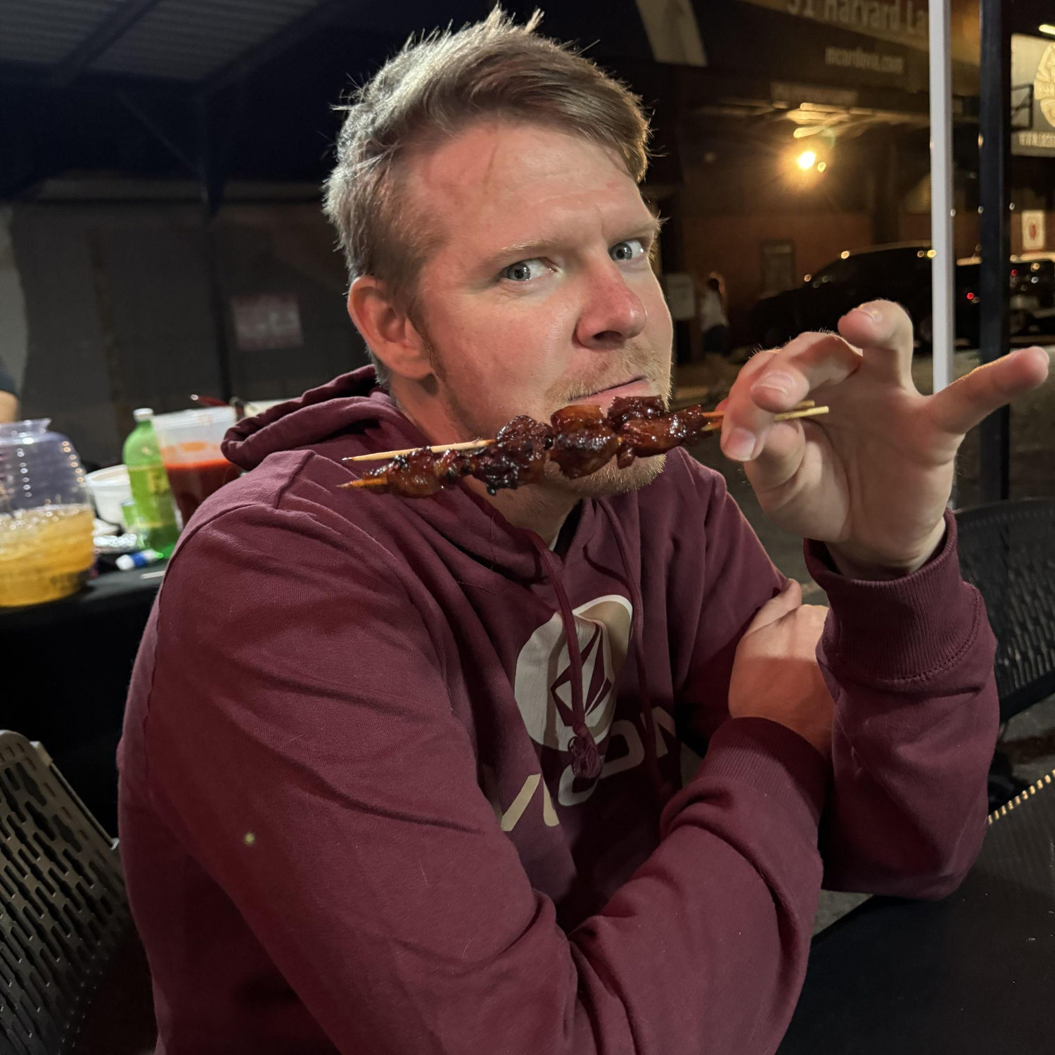 Eric enjoying his Filipino-style barbecue