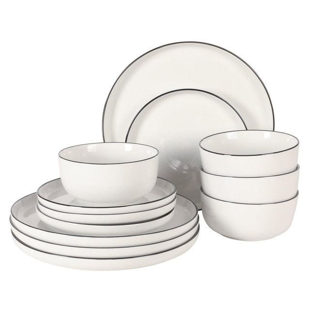 Gibson Home Oslo 12 Piece Porcelain Dinnerware Set – Dinner Plates, Salad Plates & Bowls, Classic White Everyday Dish Set, Dishwasher Safe