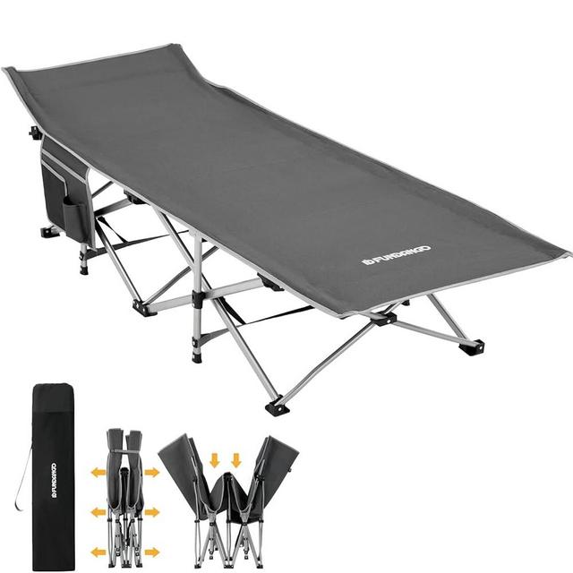 FUNDANGO Folding Camping Cot Extra Wide 79" L x 30" W, Oversized Heavy Duty Outdoor Sleeping Cots for Adults, Portable Camp Cot Foldable Travel Bed, Thick Steel Tube & Carry Bag, 400 lbs Capacity