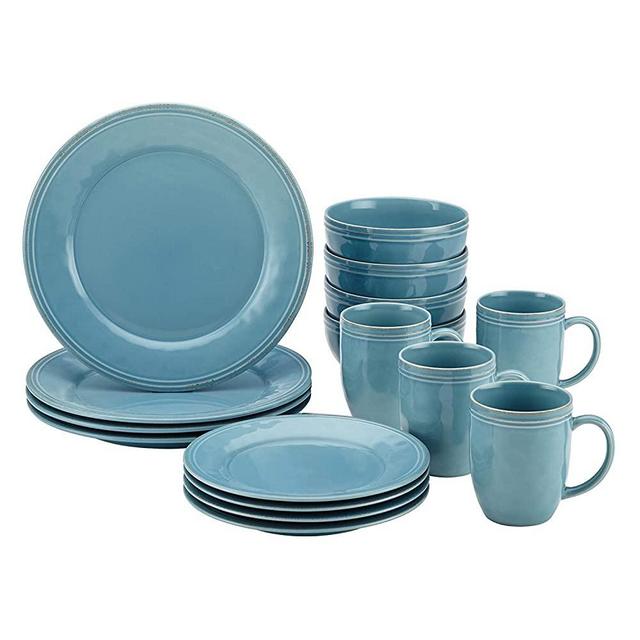 Rachael Ray 55093 Cucina Dinnerware 16-Piece Stoneware Dinnerware Set44; Agave Blue