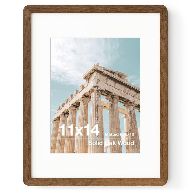 FLYJOE 11x14 Picture Frame | Solid Oak Wood 11 x 14 Picture Frame With Mat For 8x10 | 11x14 Poster Frame | Plexiglas And Hanging Hardware Included | 11 By 14 Photo Frame Wood (Walnut, 1 Pack)