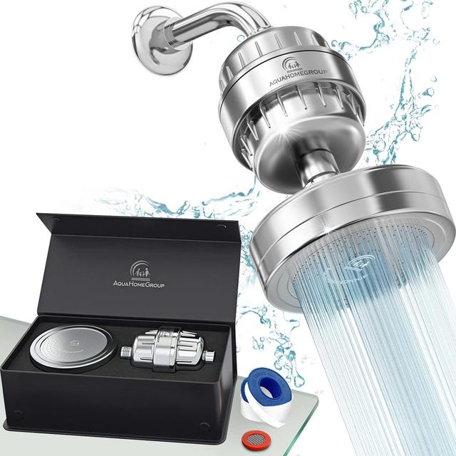 AquaHomeGroup Luxury Filtered Shower Head Set 15 Stage Shower Filter for Hard Water Removes Chlorine and Harmful Substances - Showerhead Filter High Output
