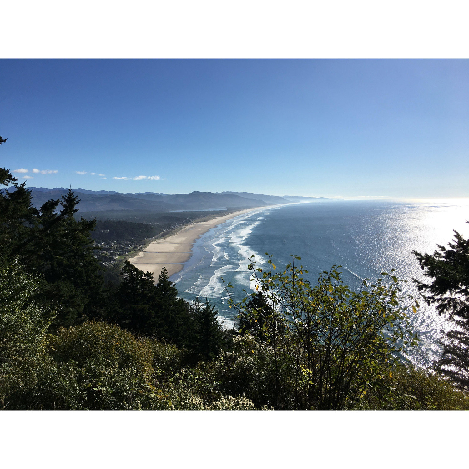 The view overlooking Manzanita and south down the coast from the viewpoint off 101