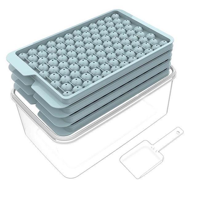 Lamesa Mini Ice Cube Trays for Freezer - 4 Pack Tiny Ice Cube Tray with Lid and Bin, 104x4 PCS Crushed Ice Trays Easy Release, Bpa-Free for Chilling Drinks Coffee Cocktail( Ice Bin & Ice Scoop)(blue)
