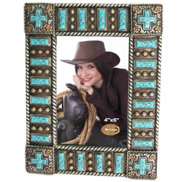 The Bridge Collection Western Turquoise Crosses Picture Frame - Western Home Decor Items - Picture Frame for Western, Cowgirl, or Country Decor