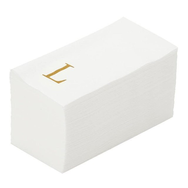 Luxenap 15.8 X 7.9 Inch Linen-Feel Guest Towels, 50 Lettered Hand Towels - Gold Letter 'L', Sans Serif Font, White Paper Dinner Napkins, airlaid, For Restrooms And Tables
