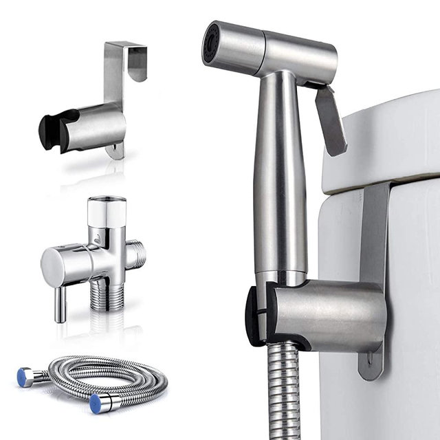 Handheld Bidet Sprayer for Toilet-Adjustable Water Pressure Control with Bidet Hose for Feminine Wash, Stainless Steel Brushed Nickel Cloth Diaper Bidet Toilet Sprayer for Baby Wash