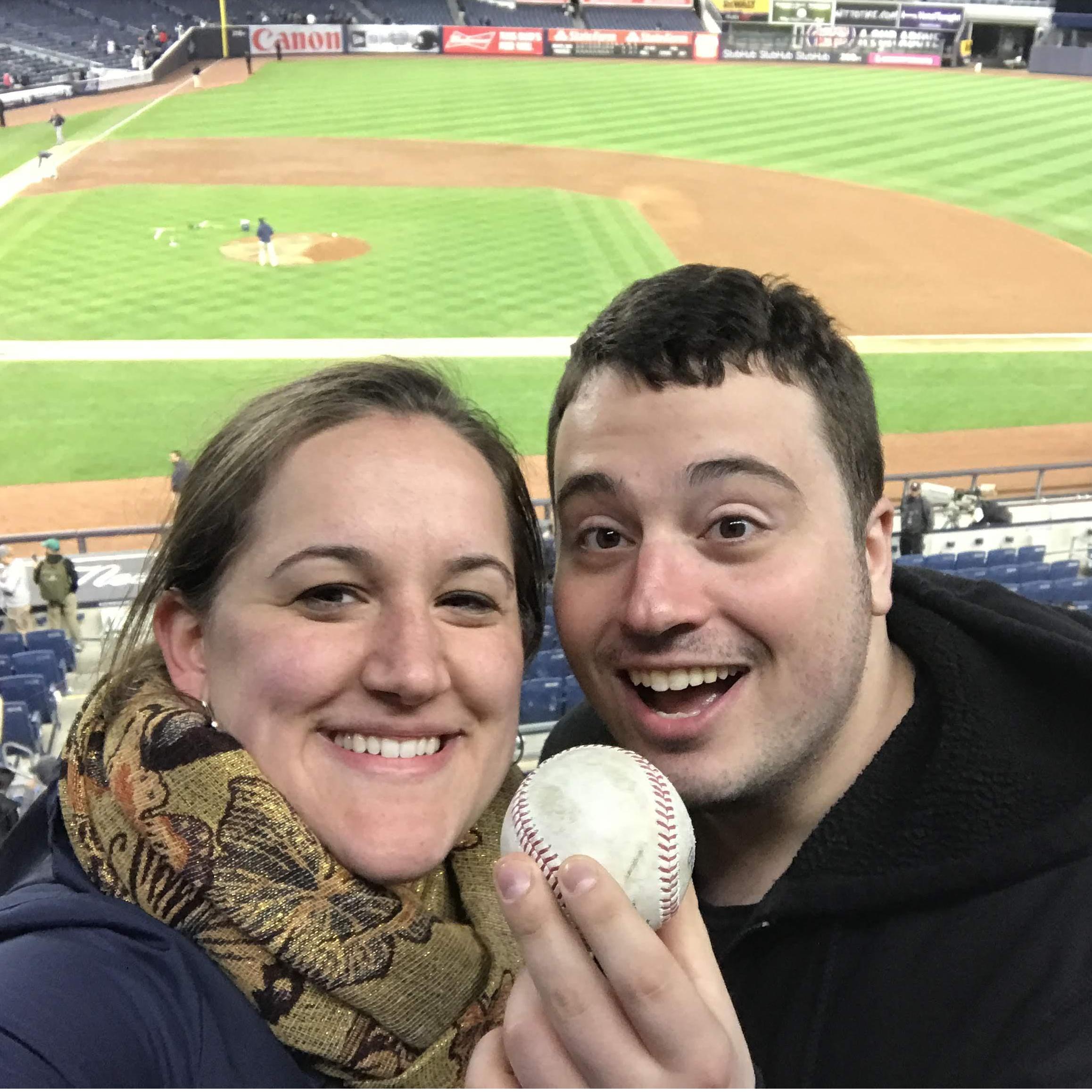 Third Anniversary, 2017 -  we caught a foul ball at a Yankees game!