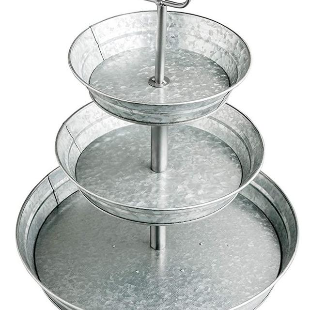 StarPack Farmhouse Style 3 Tiered Serving Tray - Rustic Kitchen Tiered Tray Decor, Cupcake Stand, Coffee Bar Accessories