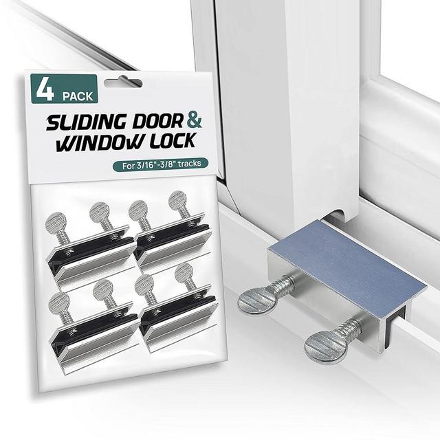 Sliding Window and Door Locks (4 Pack), Adjustable Aluminum Security Screw Lock for 3/16-3/8” Track, Door Stopper Safety Lock, No-Drill Install, Requires 28-36mm Clearance for Screw Lock